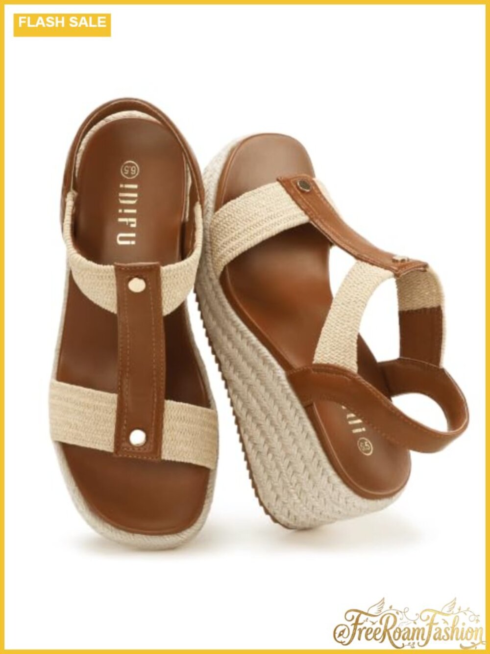 IDIFU Women's Espadrille T-Strap Platform Wedge Sandals with Arch Support